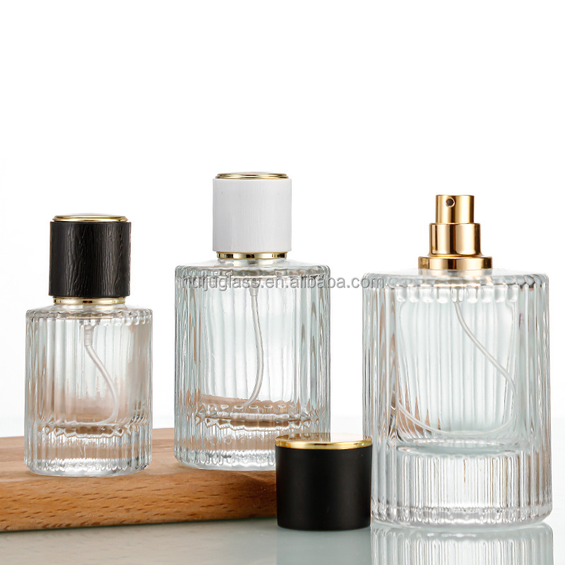 50ml Refillable Perfume Bottle Cylinder Shape Striped Luxury clear Classical perfume spray glass bottle