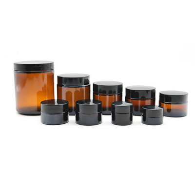 Wholesale cosmetic straight side round wide mouth amber glass jar for cream packaging 5g 10g 15g 20g 30g 50g 60g 100g 120g 250g