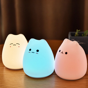 Dropshipping Silicone Touch Sensor LED Night Light For Children Baby Kids 7 Colors Colorful Soft Cartoon Cat USB Night Lamp