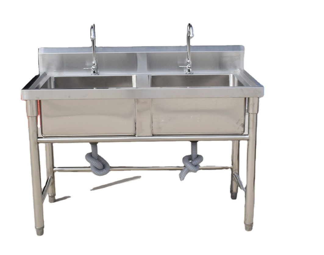 Hotel Double Bowl stainless steel table  with faucet/stainless steel sink