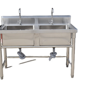 Hotel Double Bowl stainless steel table  with faucet/stainless steel sink