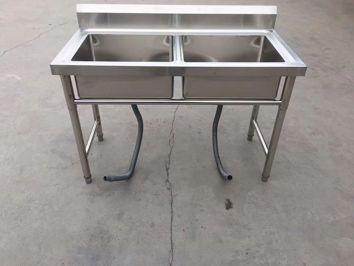 Hotel Double Bowl stainless steel table  with faucet/stainless steel sink