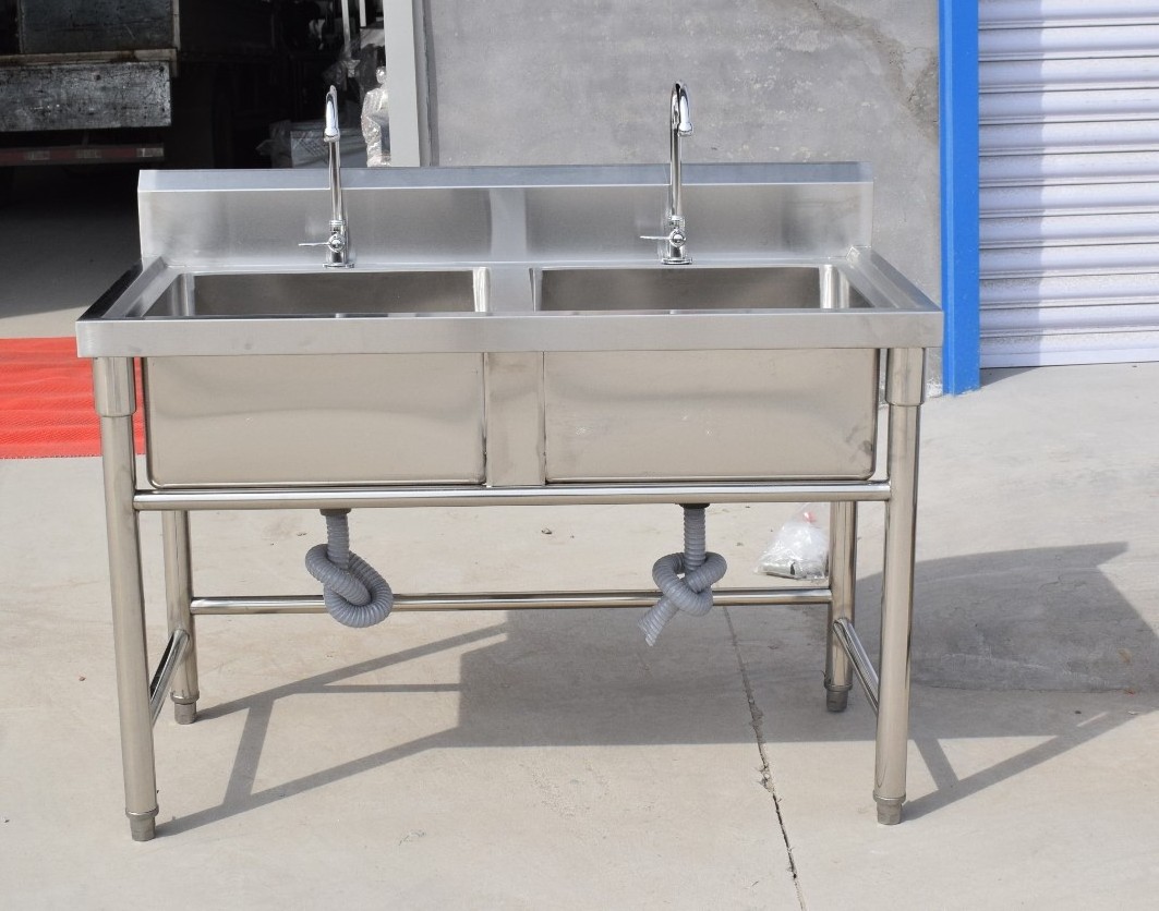 Hotel Double Bowl stainless steel table  with faucet/stainless steel sink