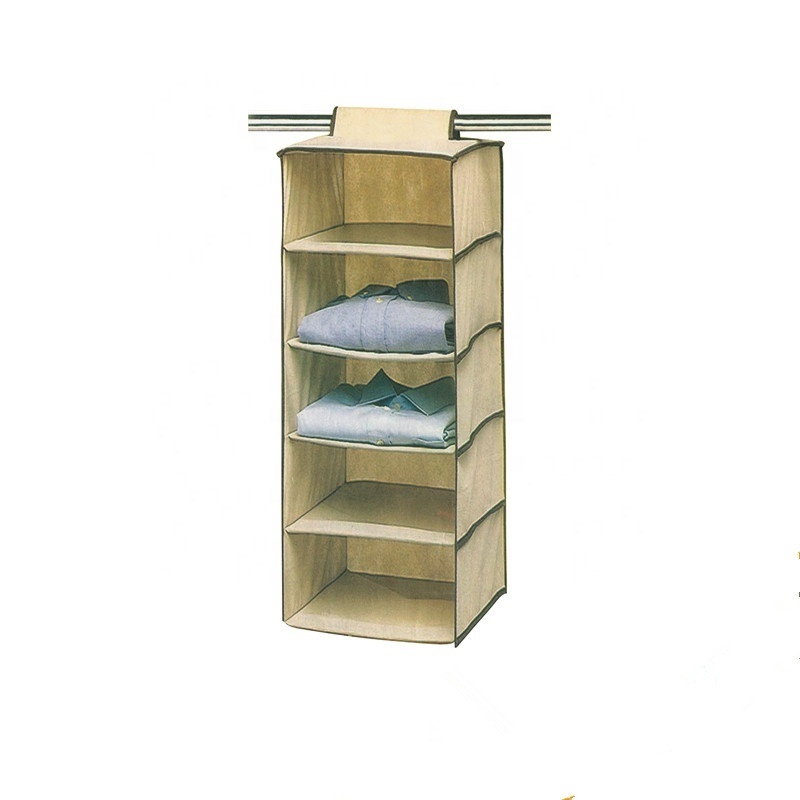 Household Items 5 Tiers Collapsible Cloth Hanging Shelf for Closet Storage Organizer