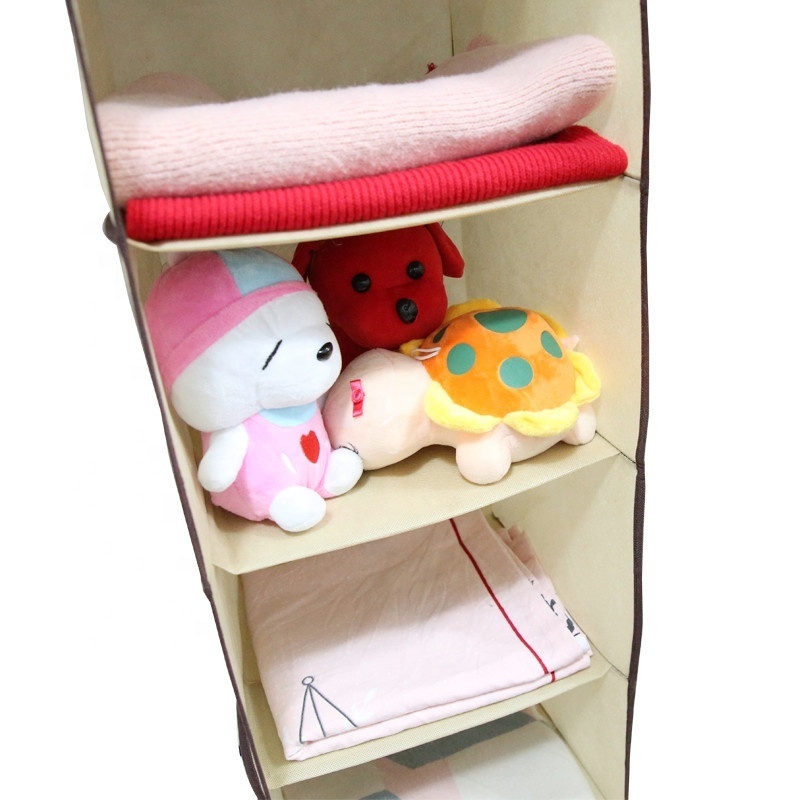 Household Items 5 Tiers Collapsible Cloth Hanging Shelf for Closet Storage Organizer