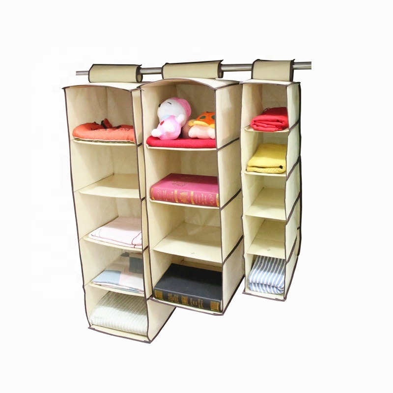 Household Items 5 Tiers Collapsible Cloth Hanging Shelf for Closet Storage Organizer