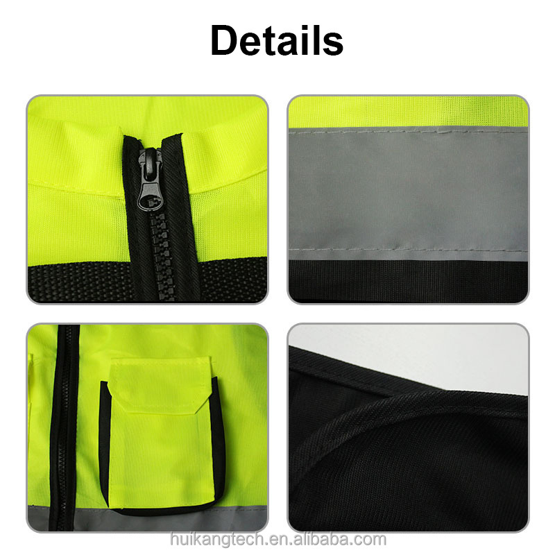 High Visibility Zipper Front Safety Vest With Reflective Strips Motorcycle Vest Riding Work Vest Yellow Black Red Blue Orange