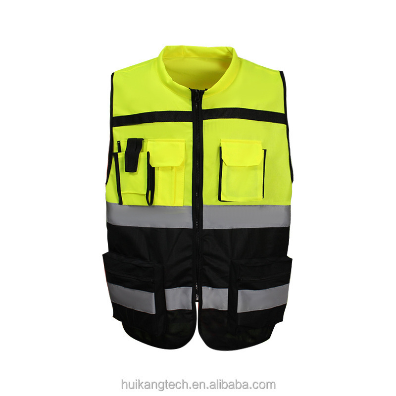 High Visibility Zipper Front Safety Vest With Reflective Strips Motorcycle Vest Riding Work Vest Yellow Black Red Blue Orange