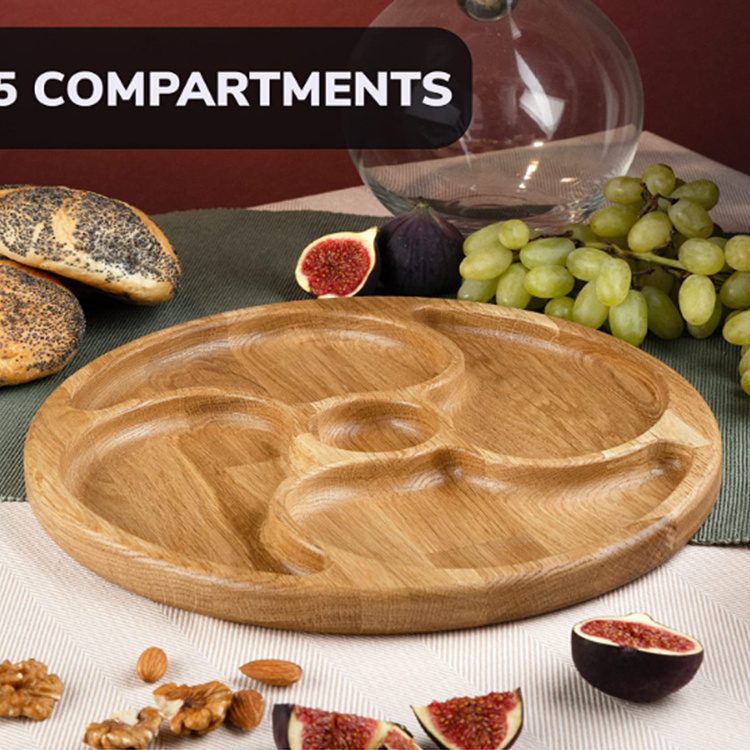 Amazon Most Popular Wooden Petal Shape Round Dinner Dessert Plate Dried Fruit Service Tray Dish Bamboo Baby Plate Set