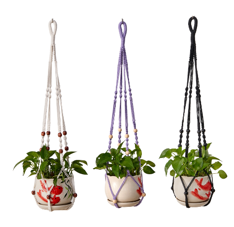 Polychrome wood Bead Decoration for Handmade Cotton Macrame Plant  hanging baskets Indoor Plant Hanging Hanger