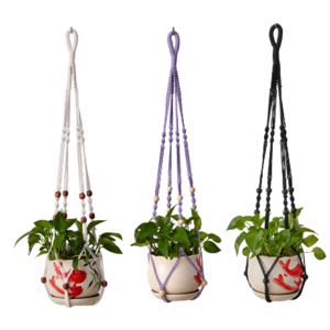 Polychrome wood Bead Decoration for Handmade Cotton Macrame Plant  hanging baskets Indoor Plant Hanging Hanger