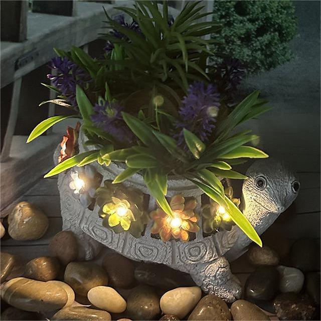 Outdoor Led Resin Turtle Solar Light  Succulent Planter Pot