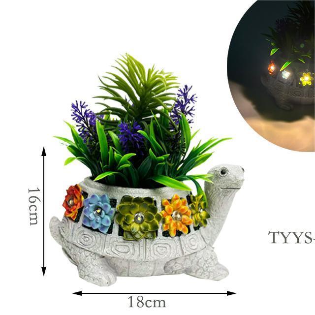 Outdoor Led Resin Turtle Solar Light  Succulent Planter Pot