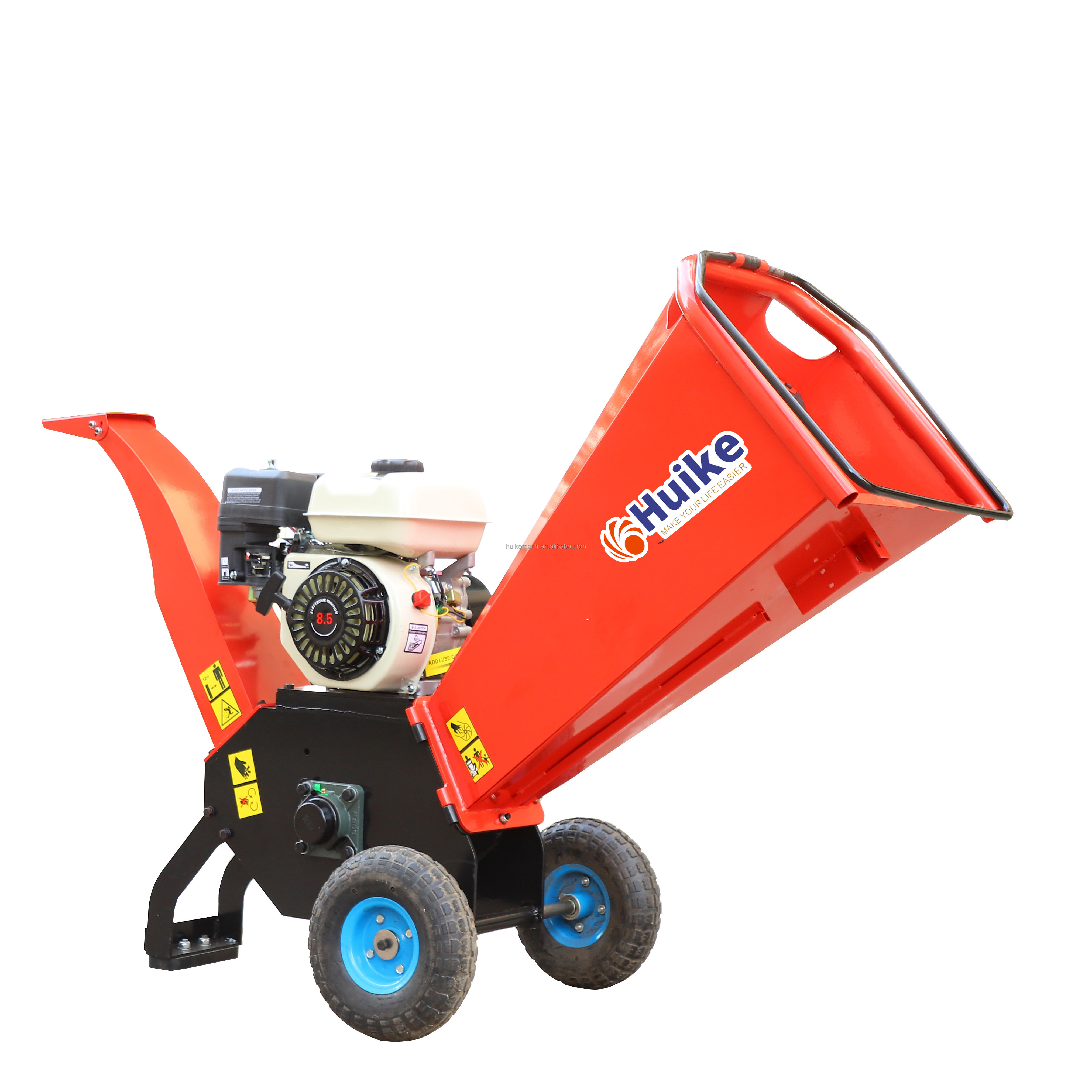 Huike Professional Self Feeding 7.5 HP Gasoline Motor Powered Small Wood Chipping Machine Chipper Shredder