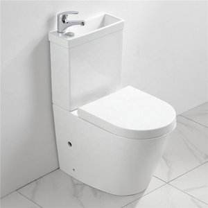 2in1 Combo Combination Toilet & Sink Together Wash Basin Bathroom WC Space Saving Unit with Tap and Thick Closing Toilet