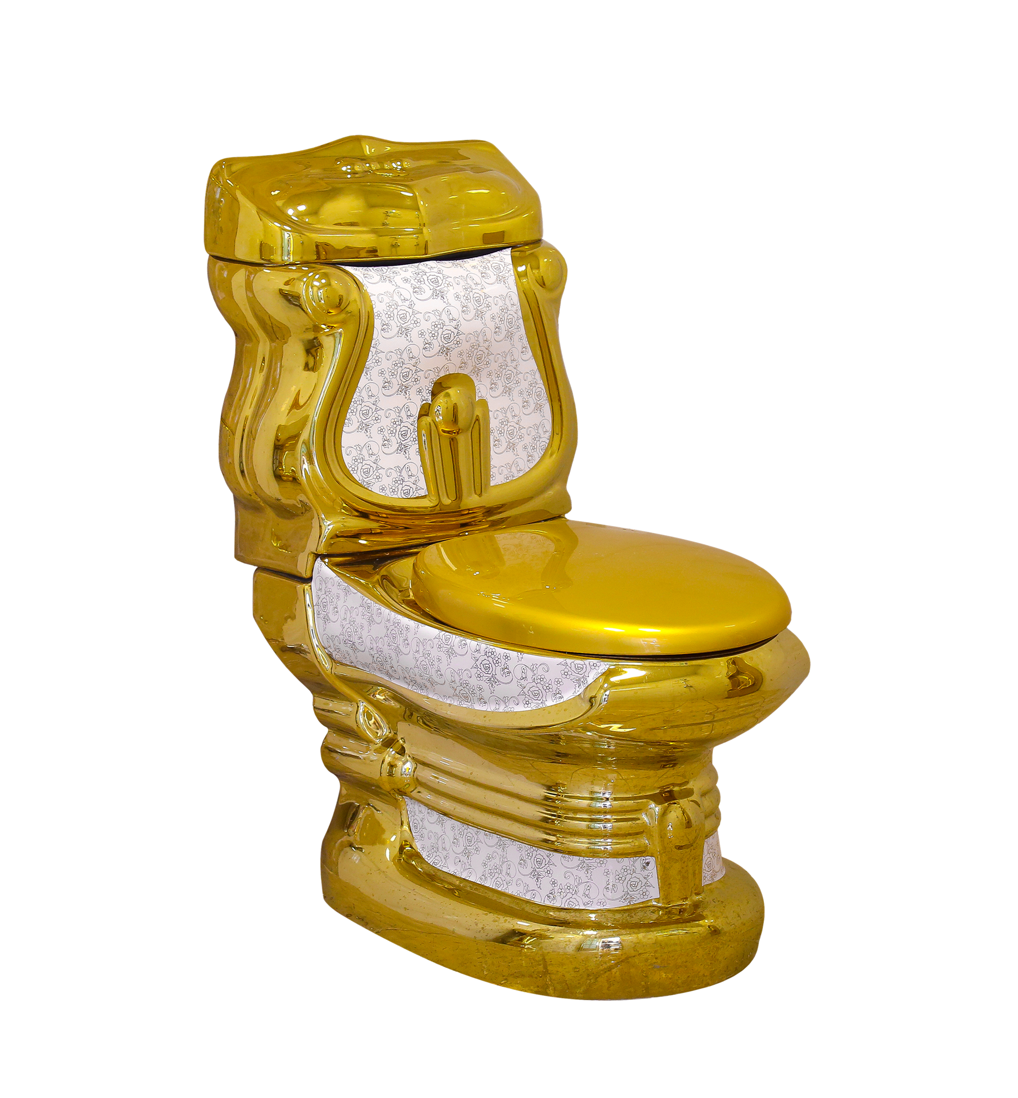 Royal design electroplate sanitary ware floor mounted wc two piece toilet ceramic golden luxury toilet for sale