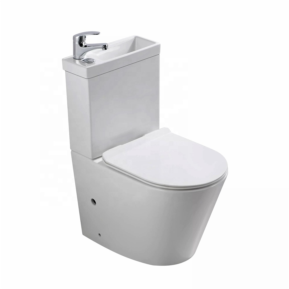 2in1 Combo Combination Toilet & Sink Together Wash Basin Bathroom WC Space Saving Unit with Tap and Thick Closing Toilet