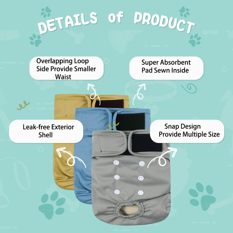 Cloth Adult Dog Diapers Liner Puppy Dog Diaper Onesie Waterproof Reusable Cotton Washable Dog Diaper