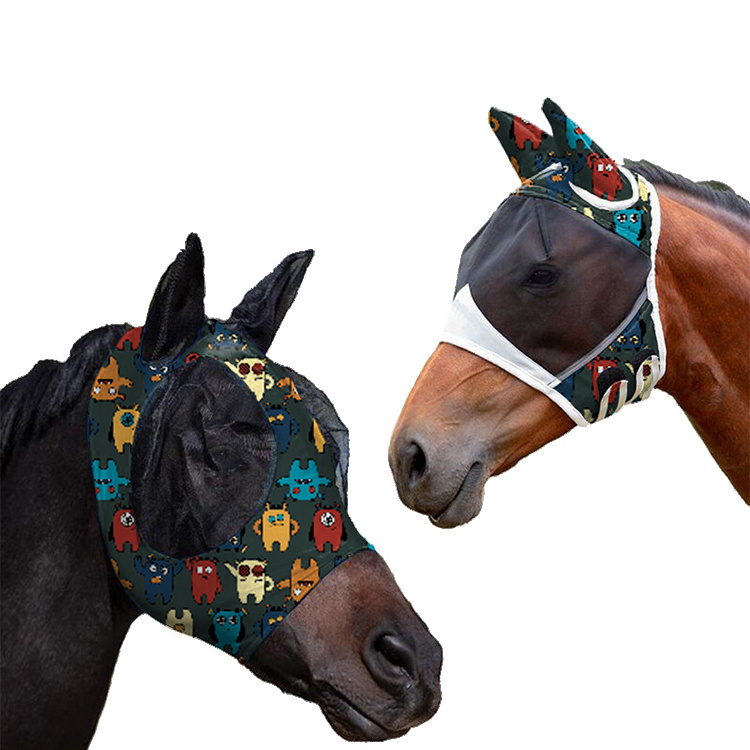 Mini Horse Face Fly Mask Anti Flys Full Mask Horse Back for Show Matching Horse Mesh Rug and Mask