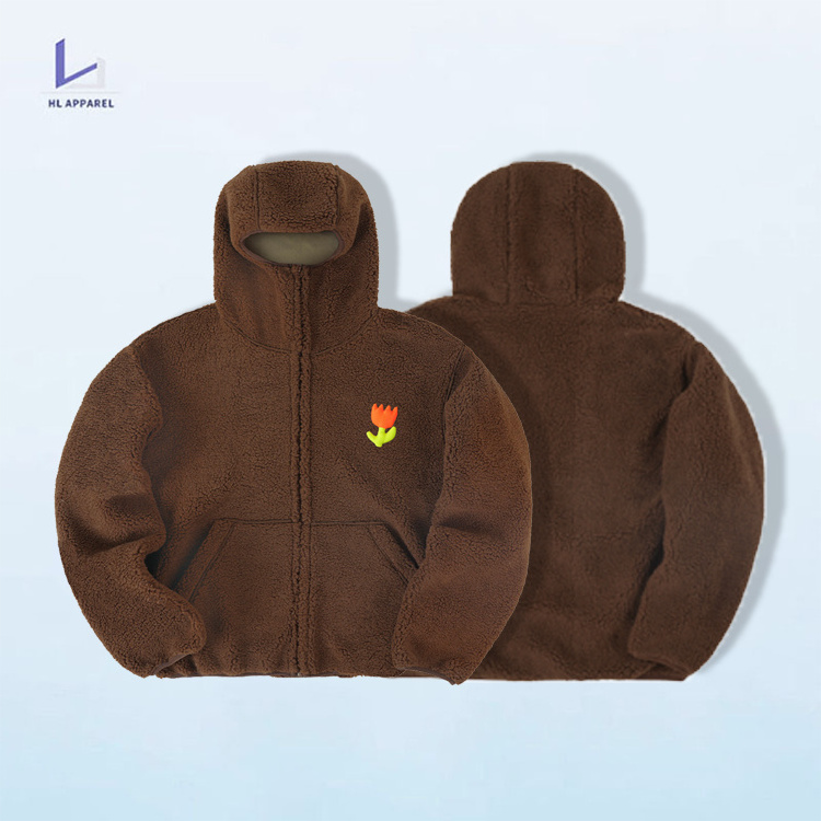 huili low MOQ manufacture heavyweight high quality fleece half face ninja hoodie warm winter sherpa hoodie men