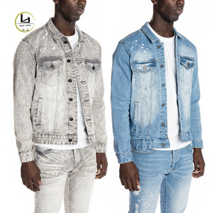 Huili manufacturer wholesale high quality acid washed jacket custom paint splash regular fit outdoor y2k jean denim jacket men