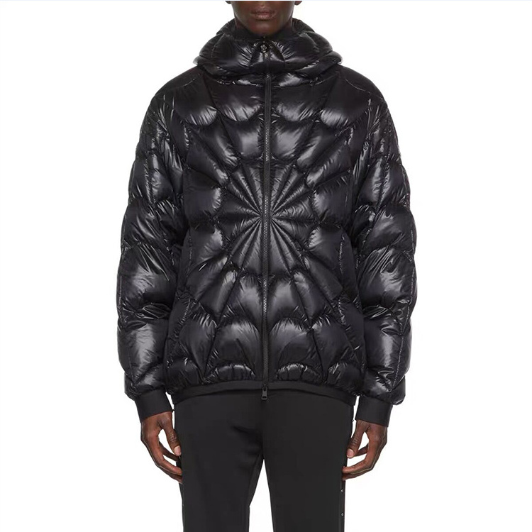 high street new fashion custom bubble jacket spider web padded cotton men winter jackets black shiny puffer jacket