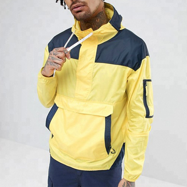 fashion lightweight colorblock men windbreaker half zip placket men streetwear anorak jacket wind breaker