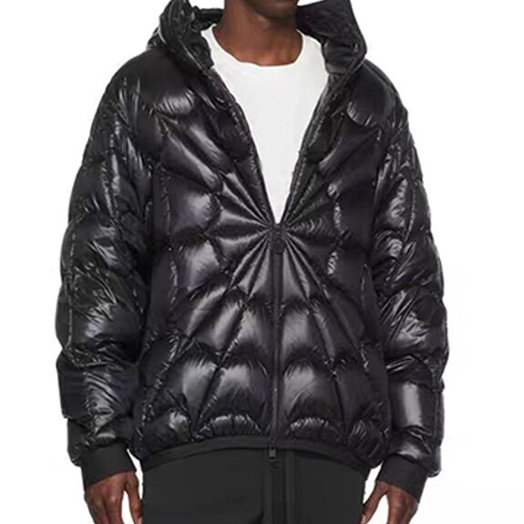 high street new fashion custom bubble jacket spider web padded cotton men winter jackets black shiny puffer jacket