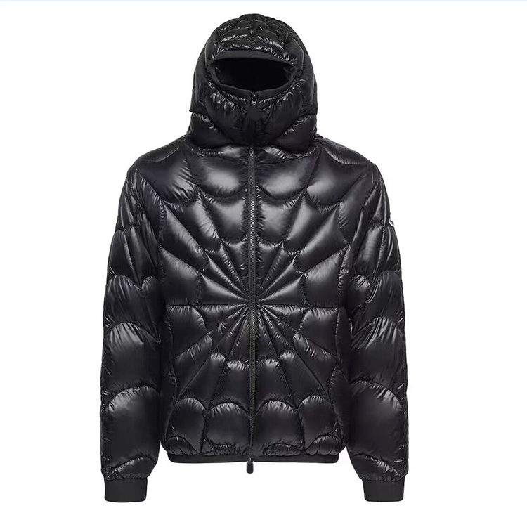 high street new fashion custom bubble jacket spider web padded cotton men winter jackets black shiny puffer jacket