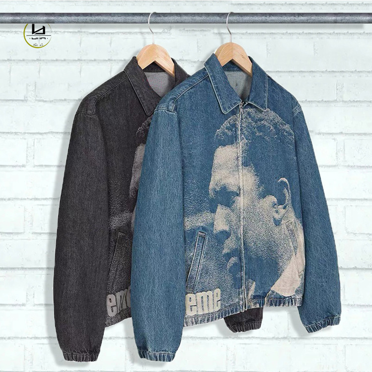 HL manufacture cotton filled heavyweight warm winter jacket wholesale custom all over digital print denim jeans jacket for men