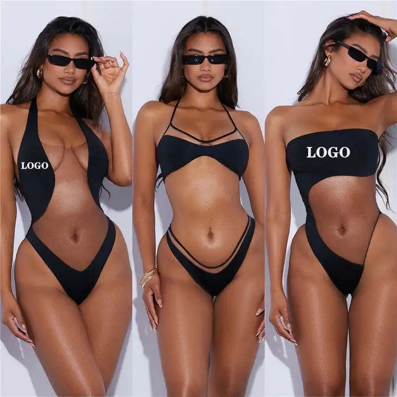 2023 New Product Strapping Mesh Fabric Swimsuit Transparent Bikini Two Piece Suits Set for Women