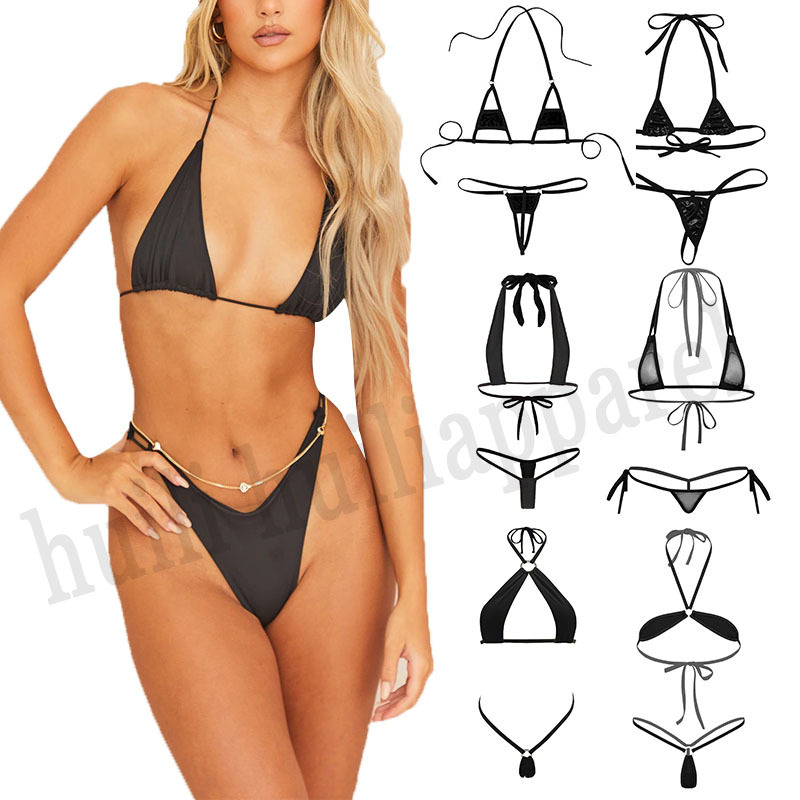 Manufacturer Black Sexy Crotchless Open Crotch Thong Monokini Swimwear Mini Micro Bikini Summer Bath Suit Custom Swimsuit