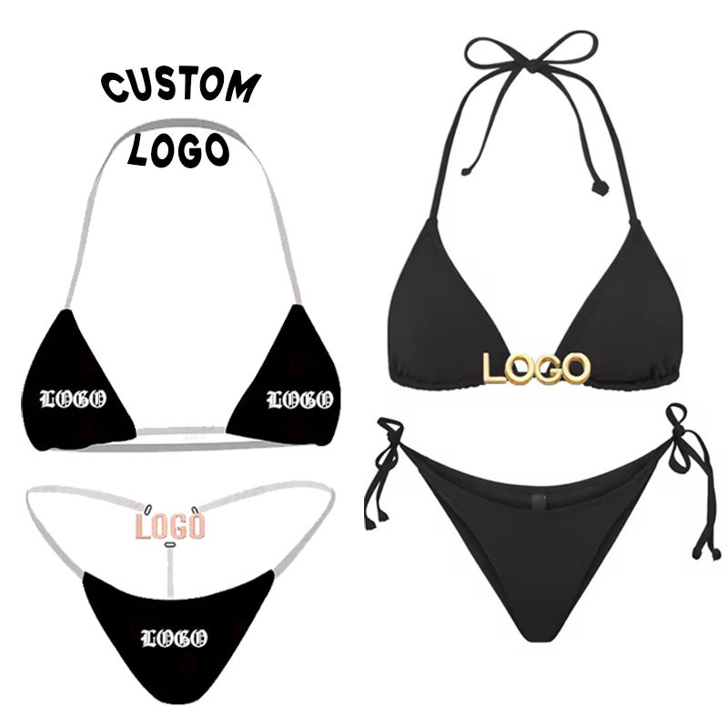 Custom Swimwear Beachwear Factory High Quality Fashion Sexy High Waist Triangle Two Piece Bikini Set Swimsuit For Women