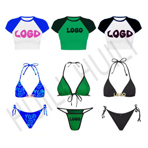 Custom Swimwear Beachwear Factory High Quality Fashion Sexy High Waist Triangle Two Piece Bikini Set Swimsuit For Women