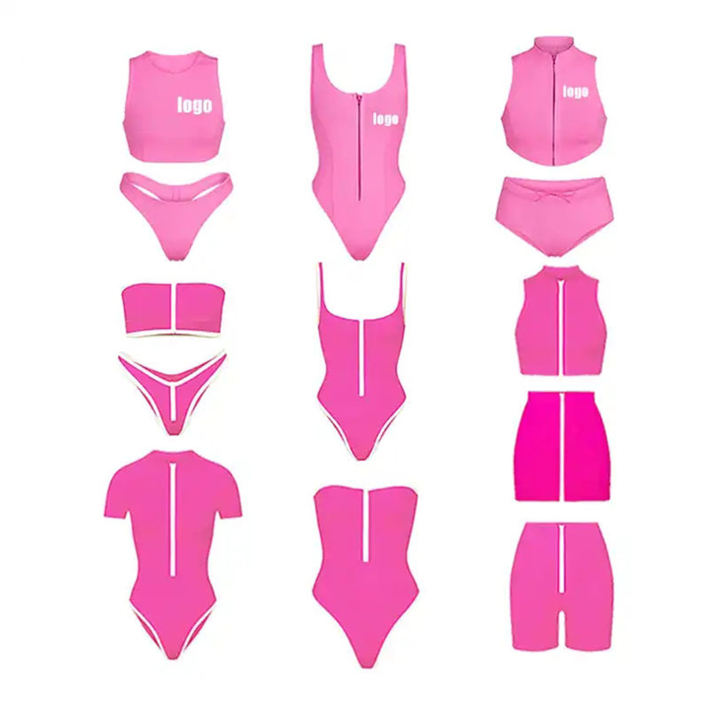 2024 New Fashion Sexy Mini Micro One Two Piece Cute Pink Bikini Swimwear Women High Waist Lace Up String Custom Swimsuit