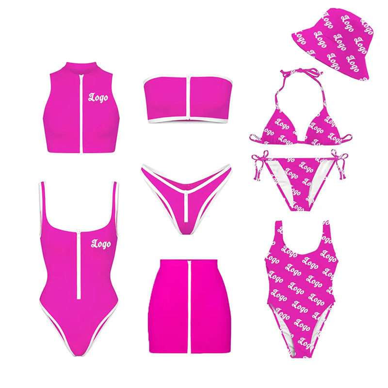 2024 New Fashion Sexy Mini Micro One Two Piece Cute Pink Bikini Swimwear Women High Waist Lace Up String Custom Swimsuit