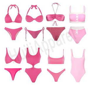 2024 New Fashion Sexy Mini Micro One Two Piece Cute Pink Bikini Swimwear Women High Waist Lace Up String Custom Swimsuit