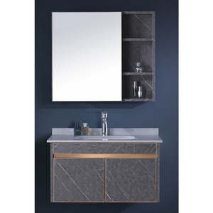 New Stainless Steel Bathroom Vanity With Rock Slate Basin Simple Design Wall Mount Bathroom Mirror Cabinets