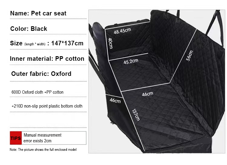 Large Black Car Seat Hammock Waterproof Back Foldable Washable Carrier Custom Pet Dog Car Seat Cover