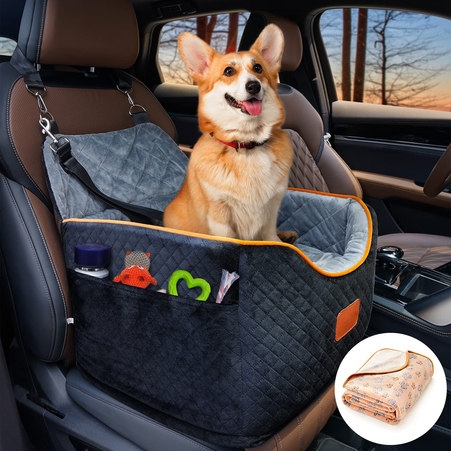 Dog Car Booster Seat travel and outdoor pet bed Car Seat for Dogs with Removable Pillow & Safety Belt Washable Pet sofa bed