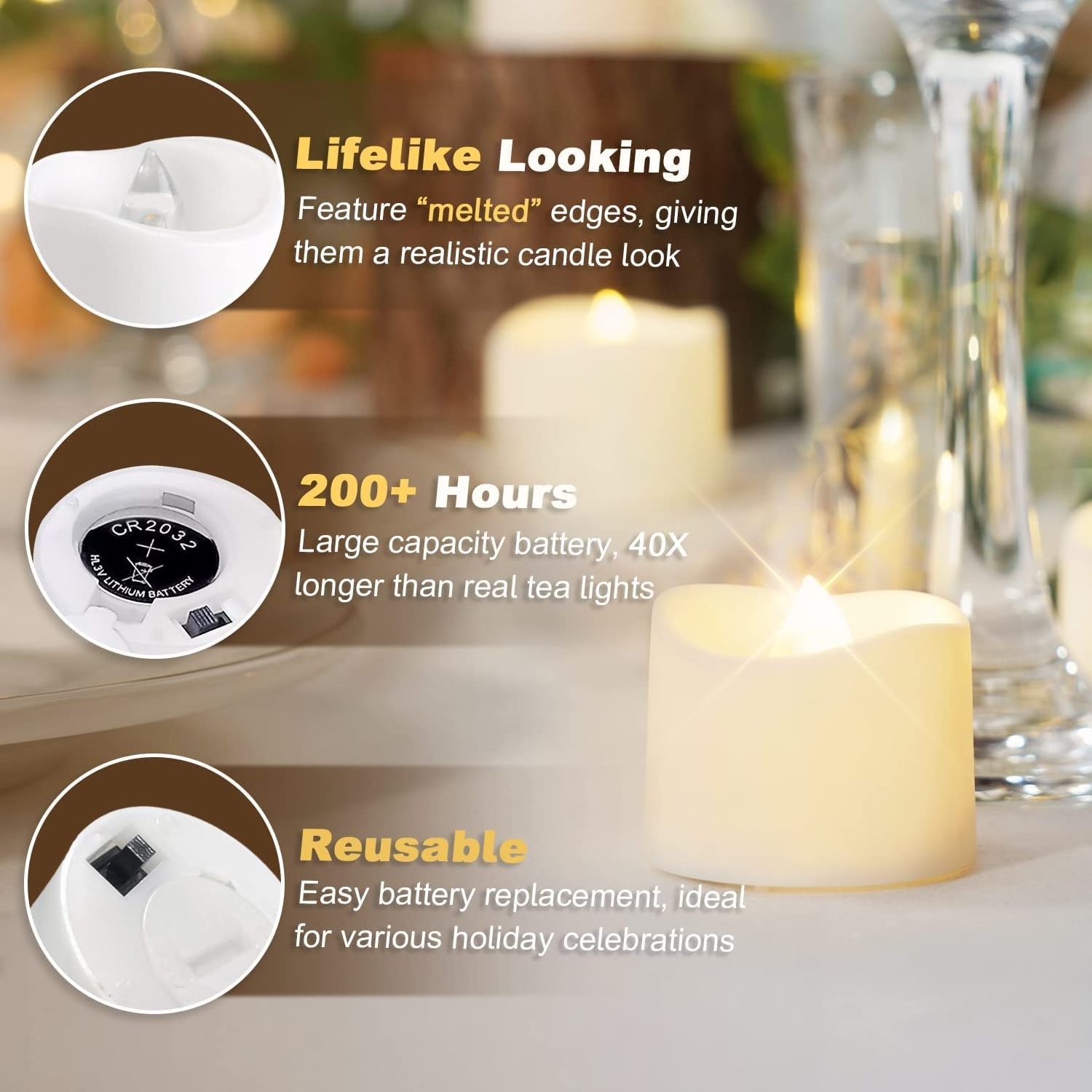 Flameless Candles Operated Votive Candles LED Tea Light Candles with Warm White Light