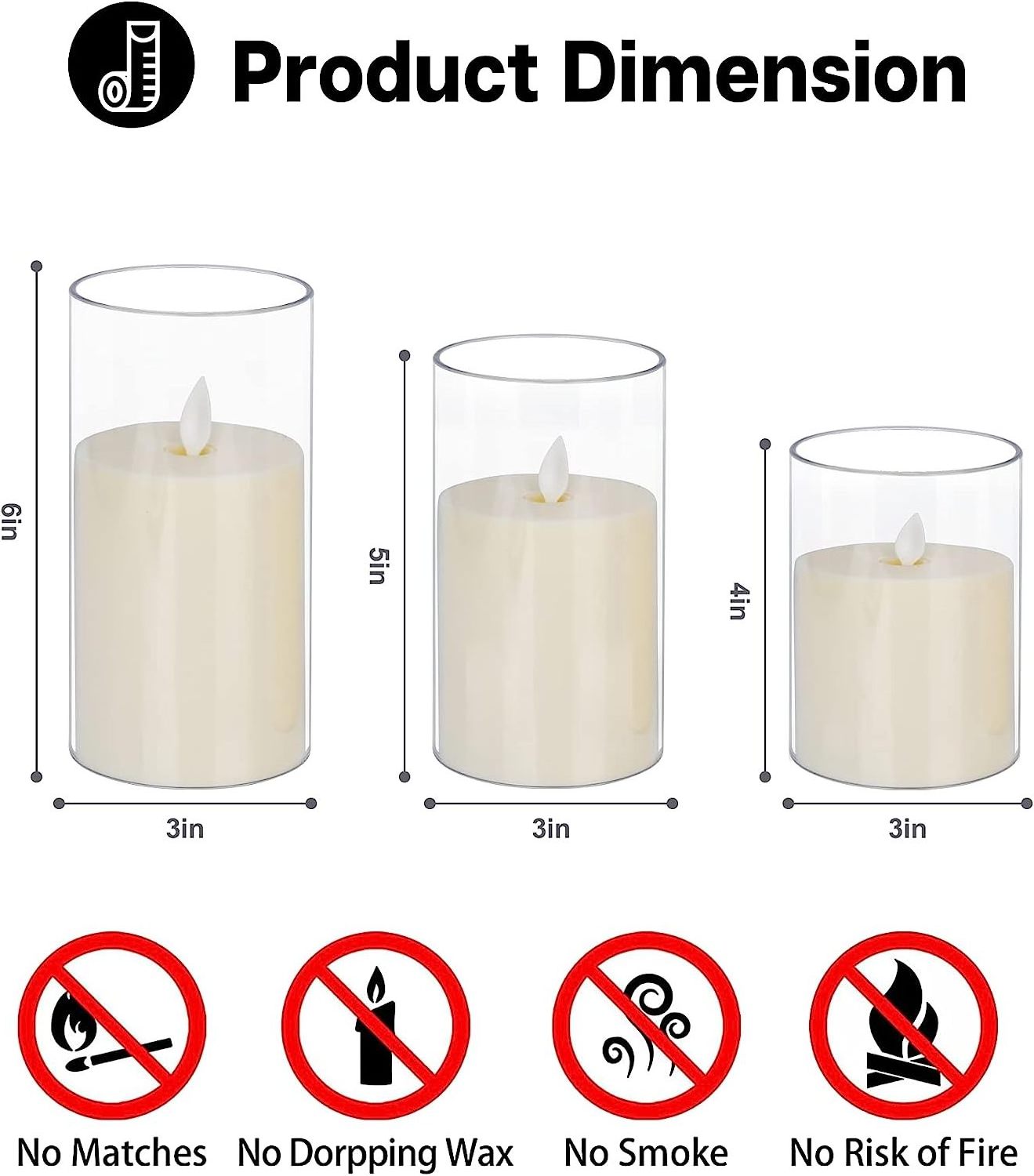 LED Flameless Flickering Battery Operated Candles Acrylic Pillar Candles with Timer Remote Controls for Festival Wedding