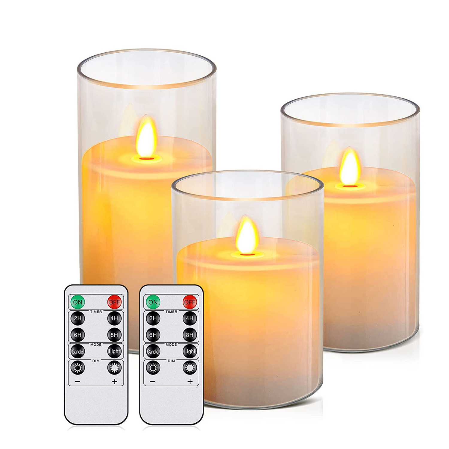 LED Flameless Flickering Battery Operated Candles Acrylic Pillar Candles with Timer Remote Controls for Festival Wedding