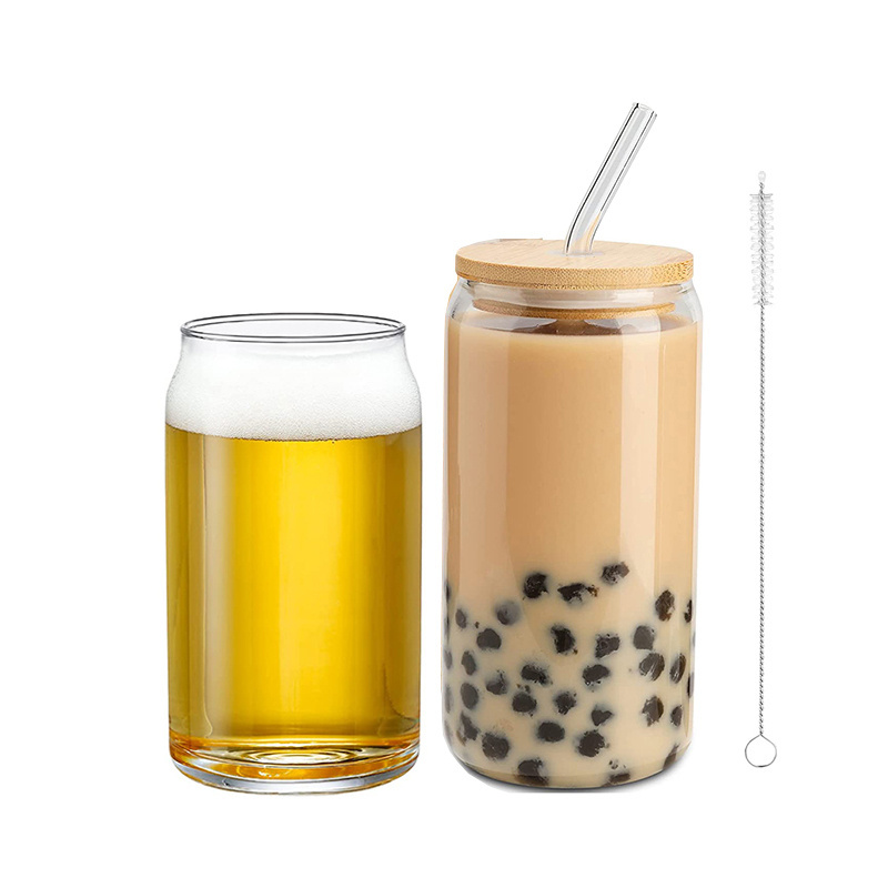 Reusable Boba Tea Cups  20OZ Beer Can Shaped Drinking Glasses Iced Coffee Tumbler with Lids and Straws for Beer Smoothie,Water,