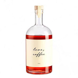 Wholesale empty round 200ml 375ml 500ml 750ml 1 liter whiskey vodka liquor glass bottle with stopper