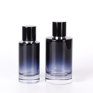 Custom Empty Round 25ml 50ml 100ml Dark Blue Gradient Color Cosmetic Glass Packaging Perfume Bottle