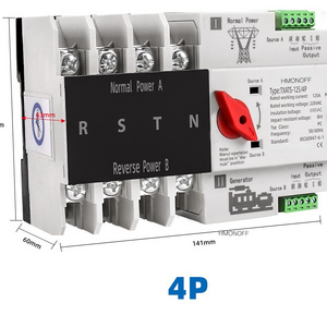 ATS 2 Phase AC Dual Power Manual Controller Changeover Auto Automatic Transfer Switch Generator 6A~63A