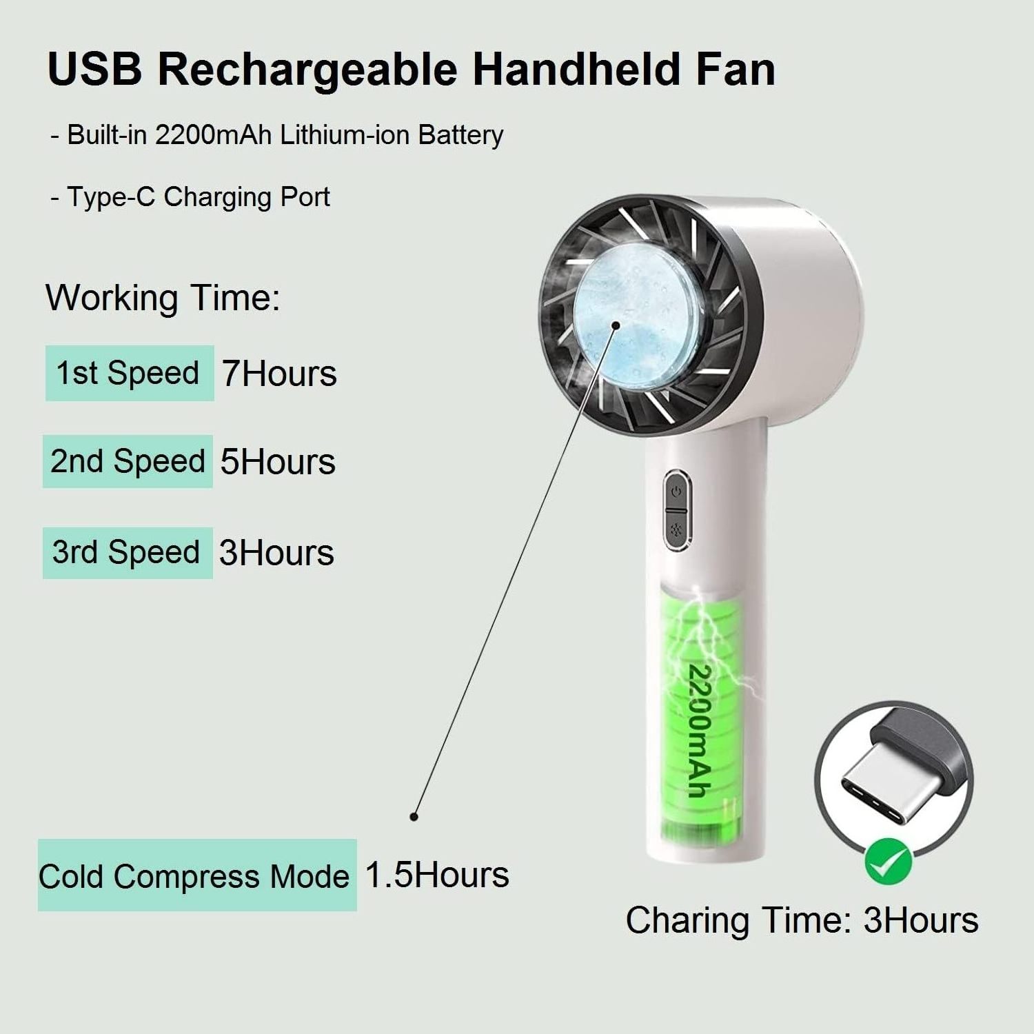 2200mAh Freeze Instantly Rechargeable Built in battery Mini Hand  Cooling Fan Air Cooler Bladeless Small Electric Fans 622