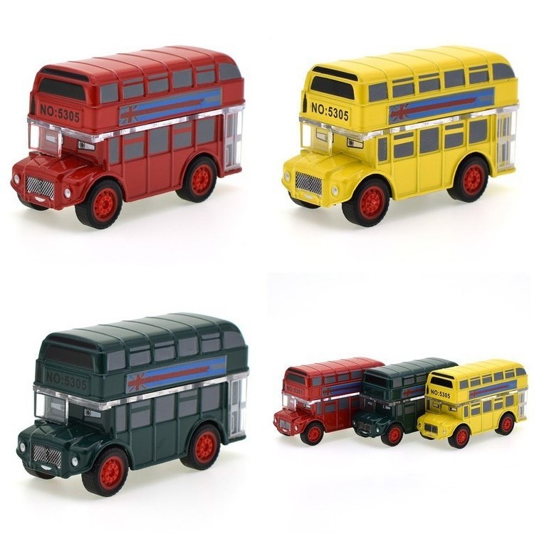 Toys new Small pull back metal toy bus Yellow plastic toy double-decker bus HN954796