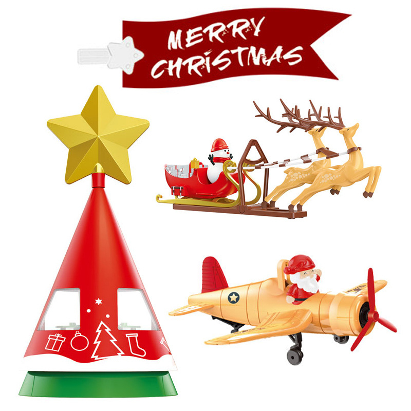 2024 Hot selling gift christmas led toy items for Xmas Flying Santa sleigh Xmas Trees LED light Scene Christmas star HN967632